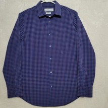 Mizzen+Main Mens Shirt Sz L 17.5x35 Blue Trim Fit Gingham Non Iron Leewa... - £30.75 GBP