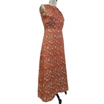 Vtg 60s 70s Rust Silk Brocade Gown Iridescent Gold Lavender Tulips A-Lin... - $97.02