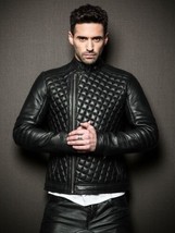 Piel de cordero elegante nueva casual negra motocicleta para hombre... - $2,163.17 MXN+