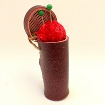 dollhouse miniature handmade knitting basket faux leather with hot pink yarn - £9.96 GBP