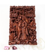 Hand Carved Wooden Hindu God - Radha Krishna Chanting Mandir Sculpture A... - $389.90