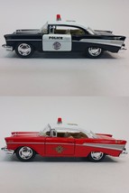 2 PC Set Kinsmart 5" 1957 Chevrolet Bel Air Police Fire Diecast Model Toy 1:40 - £24.29 GBP