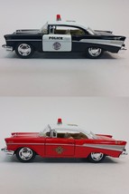 2 PC Set Kinsmart 5" 1957 Chevrolet Bel Air Police Fire Diecast Model Toy 1:40 - £25.35 GBP