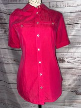 Chicos 0 Button Front Shirt Women S Short Sleeve Collar Chest Pocket Pink Modal  - £8.44 GBP