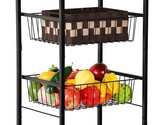 Rolling Kitchen Storage Cart With Four Tiers, Wood-Look Top And Metal Fr... - $51.95