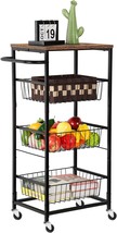 Rolling Kitchen Storage Cart With Four Tiers, Wood-Look Top And Metal Fr... - £40.86 GBP