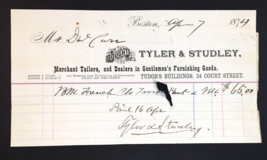 1874 Billhead Tyler &amp; Studley Merchant Tailors Dealers Gentlemen&#39;s Goods... - $17.00