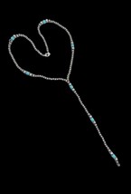 Southwestern Navajo Pearl Style Silver Faux Turquoise Lariat Y Beaded Necklace - $21.99