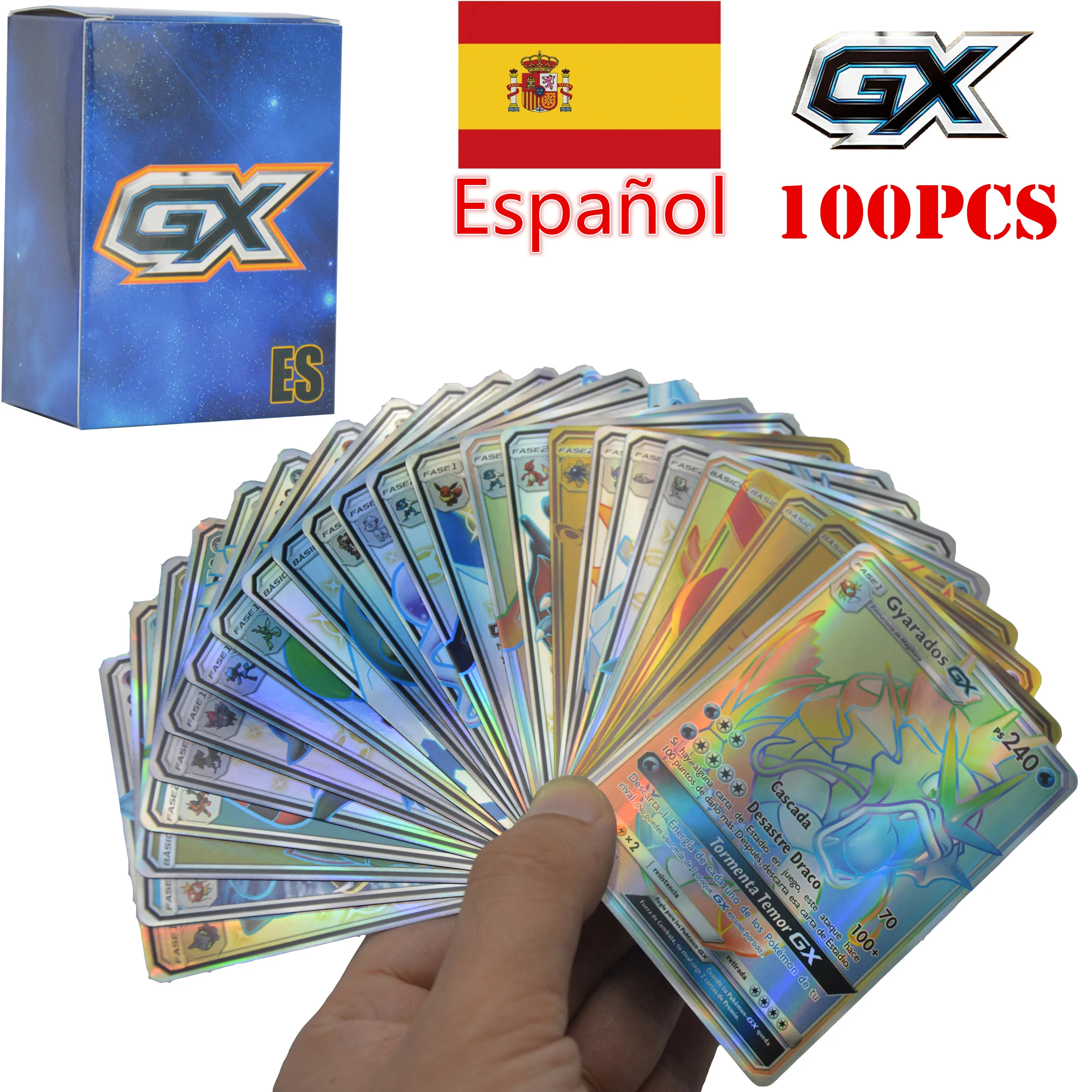 Pokemon Spanish Cards GX 100Pcs Shining Game Español Battle Rainbow Holographic - £16.09 GBP
