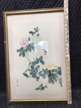 Estate Find Chinese Painting on Silk? of Flowers And Butterfly 17.5”x25”... - £33.56 GBP