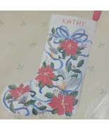 Poinsettia Embroidery Stocking Kit XMAS Bird Chickadee Holly Floral 17&quot; ... - £16.47 GBP