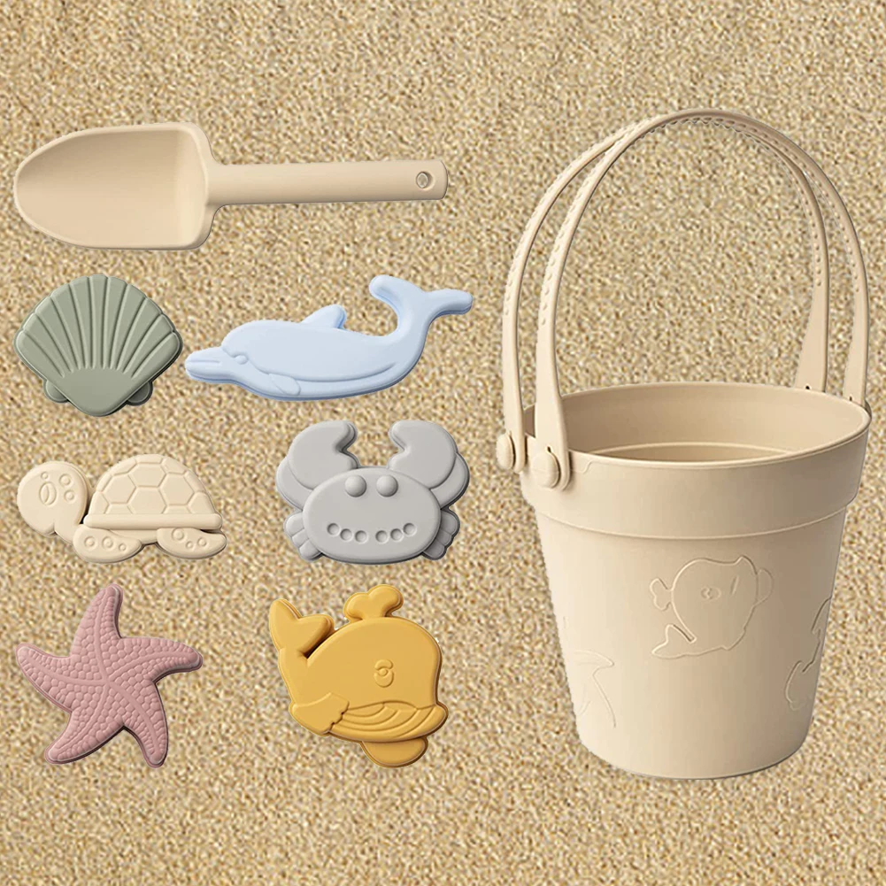 8pcs Summer Kids Beach Set Shovel Bucket Molds Silicone Toddlers Sand Toy for - £9.79 GBP+