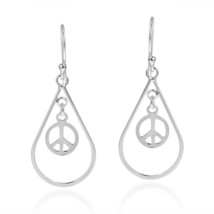Spirit Teardrop Peace Sign Symbol Sterling Silver .925 Dangle Earrings - £12.35 GBP