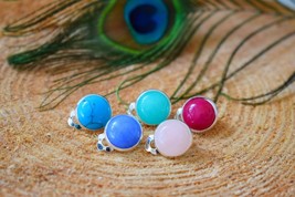 Clip on jade earrings, Girls gemstone ear clip on earrings, Stone, Pink, Blue, S - £24.70 GBP