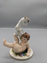 Vintage Augarten Austria Wien Vienna Porcelain Boy Cherub and Goat Figurine 4&quot; - £117.84 GBP