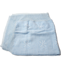 Vintage Infant Knit Shawl Baby Blanket Blue + White Pinwheel Pattern Square Trim - £34.09 GBP