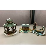 Lot of 3 Porcelain Winter Christmas Village Miniature Gazebo and Bridges - £22.05 GBP