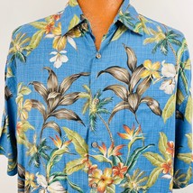 Campia Moda Hawaiian Aloha XL Shirt Hibiscus Flowers Palm Trees Plumeria Blue - £39.22 GBP