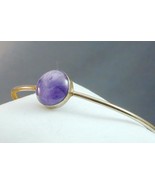 Artisan Gilt Sterling 2 Bezel Set Amethyst Cabochon Bangle Bracelet 7.5&quot; - $953.53 MXN