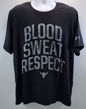 A) Men Under Armour Project Rock Blood Sweat Respect Black Shirt 2XL Loose Fit - $19.79