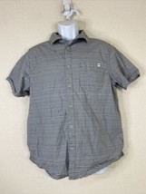Hurley Men Size M Gray Striped Speckled Button Up Shirt Short Sleeve Pocket - £5.11 GBP