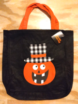 New w/Tag Laughing Pumpkin Felt 12x12 White Black Check Hat Trick Or Treat Bag - £9.15 GBP