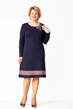 Europ EAN Wool Jersey Party Work Dress Winter Navy Knitted Long Sleeve Plus Size - £181.47 GBP