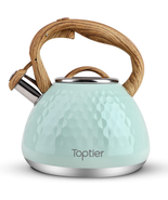 Tea Kettle Toptier Teapot Whistling Kettle With Wood Pattern 2.7 Quart NEW - £38.94 GBP