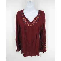 NY Collection Womens Embroidered Bell-Sleeve Top Wine Small NWT $50 - $14.85