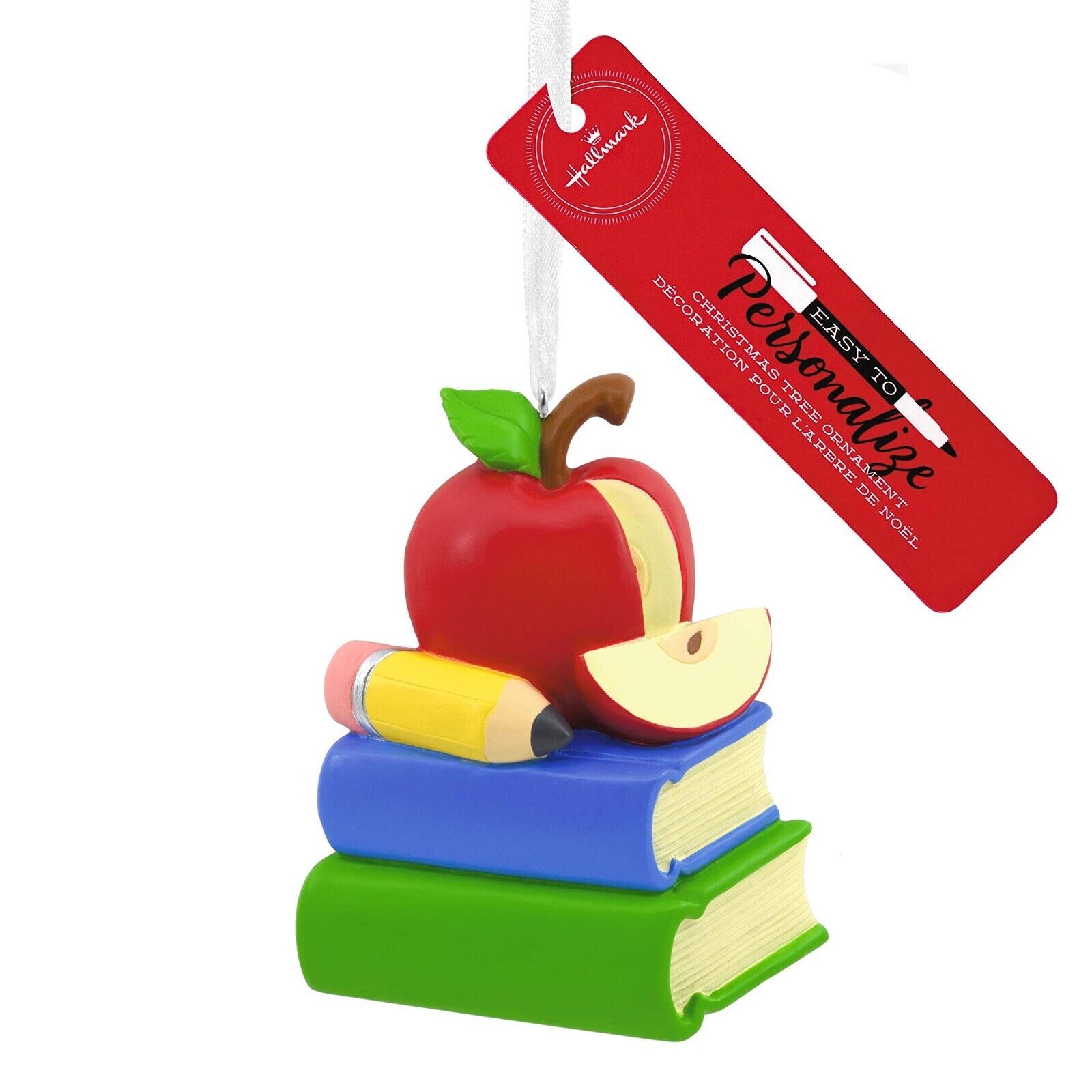 Primary image for Hallmark Keepsake Personalize, Teacher Christmas Ornament, Apple, Books & Pencil