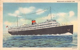 Merchants &amp; Miners Line Passenger Freight Steamer Ship Postcard 1935 Linen - $9.89