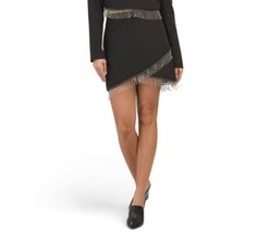 NWOT HOUSE OF HARLOW 1960 Black Mini Skirt With Crystal Bling Strass Fri... - £34.32 GBP