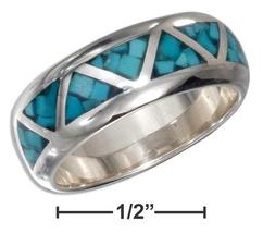 Sterling Silver Ring Triangle Shaped Reconstituted Turquoise Inlay Wedding Band - £87.92 GBP
