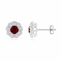 ANGARA 4mm Natural Ruby Halo Stud Earrings in Sterling Silver for Women, Girl - £518.95 GBP+