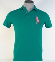 Polo Ralph Lauren Custom Fit Green Short Sleeve Polo Shirt Big Pink Pony Men&#39;s   - £78.30 GBP