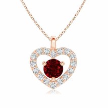 ANGARA Solitaire Ruby Open Heart Pendant with Diamonds in 14K Solid Gold - £560.32 GBP