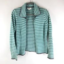 Ann Taylor Loft Cardigan Sweater Open Front Geometric Cotton Blend Aqua Blue M - £11.31 GBP
