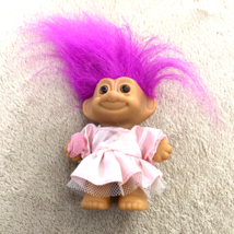 Vintage Russ 3&quot; Troll Flower Girl Purple Hair Pink Dress Wedding Party #... - $186.86 MXN