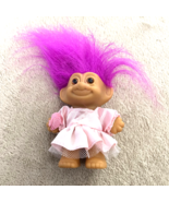 Vintage Russ 3&quot; Troll Flower Girl Purple Hair Pink Dress Wedding Party #... - $9.99