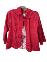 Chicos Red Eyelet Jacket Womens ButtonUp Sz 2 US 12 Holiday Comfortable ... - $27.23
