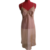 Vanity Fair nude brown sheer lace slip size 34 floral lingerie polyester sissy - £16.40 GBP