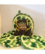 Native American Green Indian Doll face Crocheted Hanging Decor Mid Centu... - £11.27 GBP