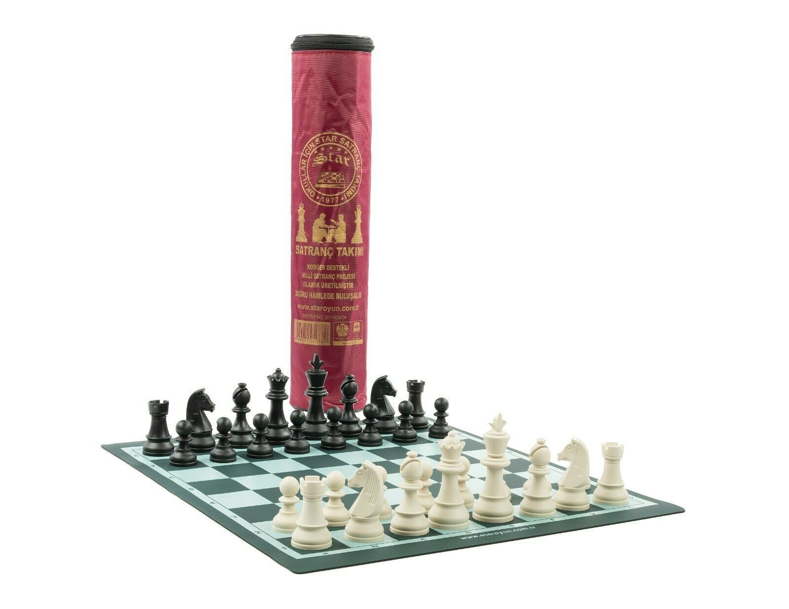 Chess set Cylinder in a bag - Chess board + Chess Pieces 3,75" B/W - STANDARD - $42.47