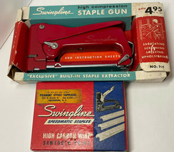 Swingline red staple gun and near full box of staples with boxes - £11.00 GBP