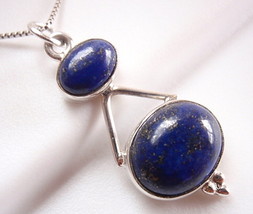 Lapis Double Gem Oval 925 Sterling Silver Necklace New Imported from India - $17.99