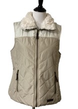 GH Bass &amp; Co Vest Tan with Faux Fur Quilted Puffer Womens&#39;s Sz L Full Zi... - £14.74 GBP