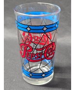 Vintage PEPSI COLA 5&quot; Glass - Spiderman Style Blue Bars &amp; Black Webbing ... - $12.13 CAD