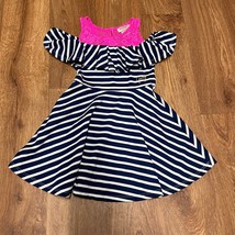 Juicy Couture Girls Cold Shoulder Pink Lace Blue White Striped Dress Size 4T - $23.76