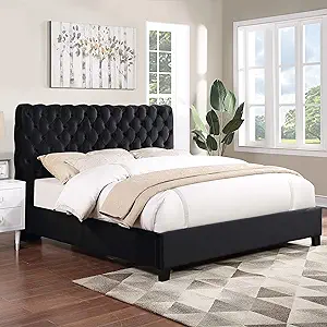 Roundhill Furniture Apoera Velvet Upholstered Button Tufted Bed, Queen (... - $554.99