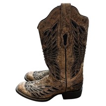 CORRAL GLITTER INLAY CROSS WINGS EMBROIDERY SQUARE TOE LEATHER BOOTS SIZE 7 - $148.50